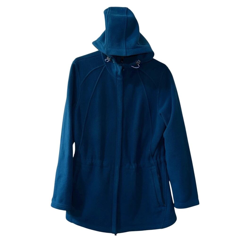 Lands’ End Women’s Fleece Coat 18 Blue Polartec Hooded Full Zip Jacket Warm Snow